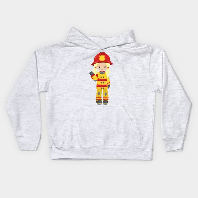 Girl Fireman, Female Firefighter, Blonde Hair Kids Hoodie by Jelena Dunčević